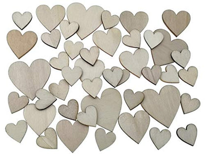 Kinteshun Natural Wood Unfinished Cutout Veneers Slices for Patchwork DIY Crafting Decoration(100pcs,Mixed Sizes,Love Heart Shape)