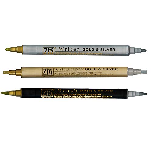 Kuretake Zig Gold and Silver pens Assortment Set, Professional Quality for Artist, Christmas Card, Brush Lettering, Illustration, Card Making, - WoodArtSupply