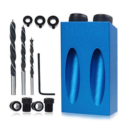 ZLMONDEE 14Pcs Pocket Hole Jig Kit, 15 Degree Woodworking Inclined Hole Jig with 6/8/10mm Drive Adapter for Woodworking Angle Drilling Holes, Angle - WoodArtSupply