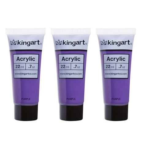 KINGART 500-119 PRO Artist Quality Purple Acrylic Paint, 22ml (0.74oz) Tubes, 3 Pack - Set (66ml Total), Purple KINGART