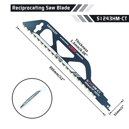 12-Inch Reciprocating Saw Blade-Demolition Masonry Wood Cutting Sawzall Pruning Blades Hard Alloy Saw Blades for Cutting Brick, Porous Concrete