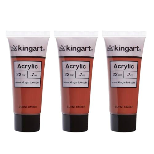 KINGART 500-137 PRO Artist Quality Burnt Umber Acrylic Paint, 22ml (0.74oz) Tubes, 3 Pack - Set (66ml Total), Burnt Umber KINGART