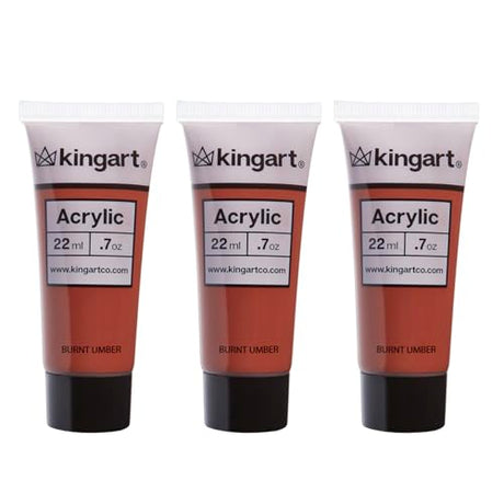KINGART 500-137 PRO Artist Quality Burnt Umber Acrylic Paint, 22ml (0.74oz) Tubes, 3 Pack - Set (66ml Total), Burnt Umber KINGART