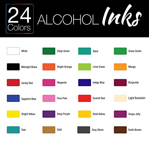 U.S. Art Supply 24 Color Alcohol Ink Set - Huge 30ml Triple Sized 1-oz Bottles - Includes 4-oz Blender & 30 Swabs - Vibrant Highly Concentrated - WoodArtSupply