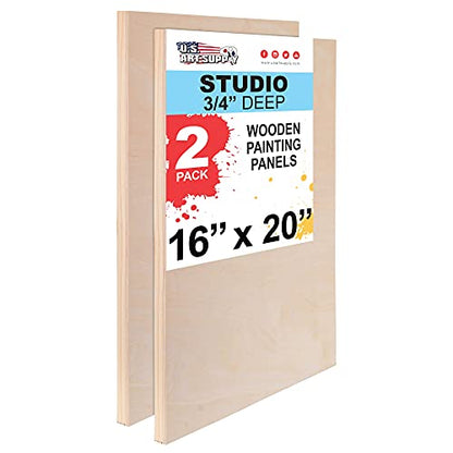 U.S. Art Supply 16" x 20" Birch Wood Paint Pouring Panel Boards, Studio 3/4" Deep Cradle (Pack of 2) - Artist Wooden Wall Canvases - Painting
