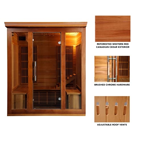 Radiant Saunas BSA1315 Cedar Elite 3-4 Person Infrared Sauna with 9 Carbon Heaters, Wood Blue Wave
