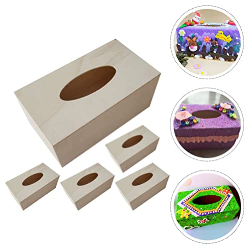 Operitacx Unfinished Wood Tissue Box Cover 5Pcs DIY Blank Wooden Napkin Box Rectangle Tissue Dispenser Box Cover for Arts Crafts Home Decoration - WoodArtSupply