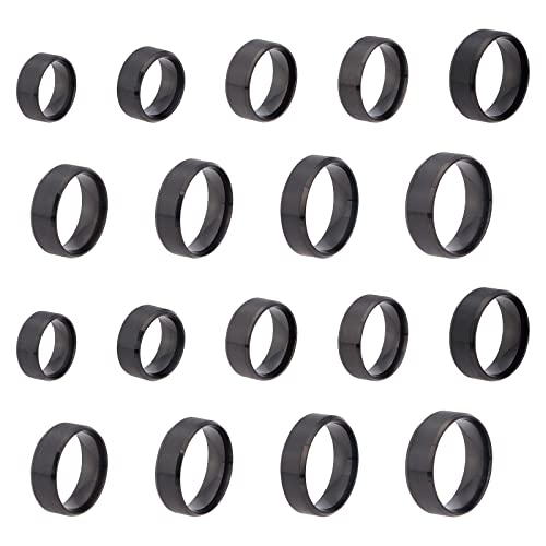 UNICRAFTALE 18Pcs Black Stainless Steel Plain Band Ring 9 Sizes Laser Inscription Blank Finger Ring Metal Hypoallergenic Wedding Classical Ring for UNICRAFTALE
