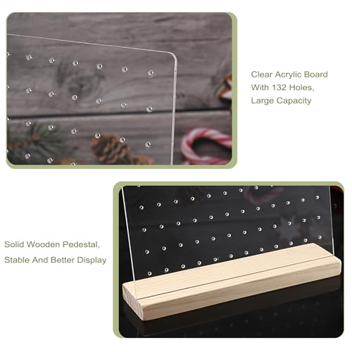 JUXYES Pack of 2 Clear Acrylic Enamel Pin Display Stand with Wooden Base, Tabletop Pin Organizer Display Storage Stand, Enamel Pin Display Holder for JUXYES