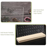 JUXYES Pack of 2 Clear Acrylic Enamel Pin Display Stand with Wooden Base, Tabletop Pin Organizer Display Storage Stand, Enamel Pin Display Holder for JUXYES