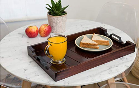 Bamboo Land- Large Wooden Serving Tray, 20”X12’’, Dark Brown, Bamboo Tray, Bamboo Serving Tray, Wooden Trays for Food, Bed Tray Decor, Drink Tray, BAMBOO LAND