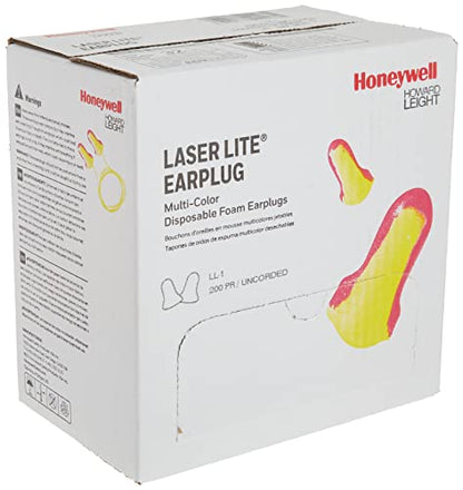 Howard Leight by Honeywell Laser Lite High Visibility Disposable Foam Earplugs, Pink/Yellow , 200-Pairs (LL-1) - 3301105 - WoodArtSupply