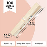 Juvale 100-Pack Large 4 Inch Wooden Clothespins - Heavy Duty Outdoor Clothes Clips for Hanging Clothes, Art, Crafts, Photo Displays Juvale