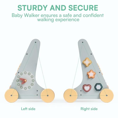 ROBOTIME Wooden Baby Walker, Wooden Push Walker with Wheels, Push Toys for Babies Learning to Walk, Baby Walkers Activity Center for Boys and Girls ROBOTIME