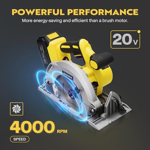 VIVOHOME 7-1/4-Inch Circular Saw Kit, 20V Brushless 4000 RPM, Max Cutting Depth 2-12/25"(90°), 1-5/8"(45°), Cordless Saw with a 4.0-Ah Battery, Fast VIVOHOME