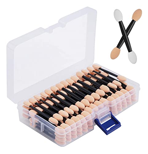 Cuttte 120PCS Disposable Dual Sides Eye Shadow Sponge Applicators with Container, 2.44' Length Eyeshadow Brushes Makeup Applicator Cuttte