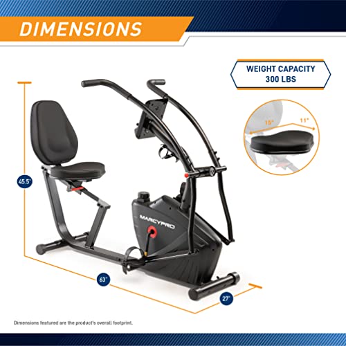 Marcy Dual Action Cross Training Recumbent Exercise Bike with Arm Exercisers, Gym Equipment for Work from Home Fitness, Black JX-7301 - WoodArtSupply