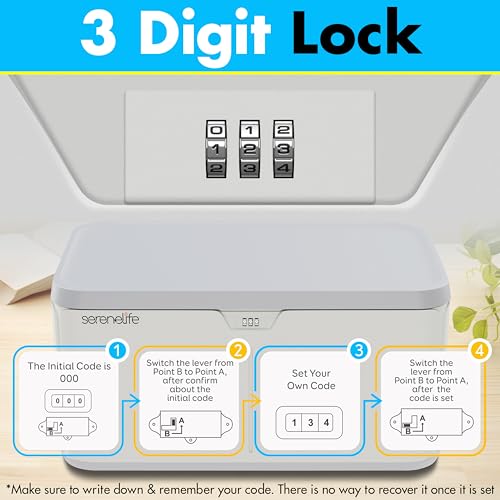 SereneLife Lockable Storage Box, 7 Gallon Capacity Storage Trunk with Combination Lock, Locking Container Bin for Organization - WoodArtSupply