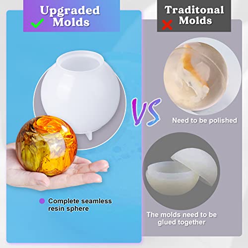 LET'S RESIN 9 Pcs Sphere Silicone Molds for Resin, Upgraded Seamless 3D Sphere Resin Molds Silicone,Large Round Ball Epoxy Resin Molds for Flowers LET'S RESIN