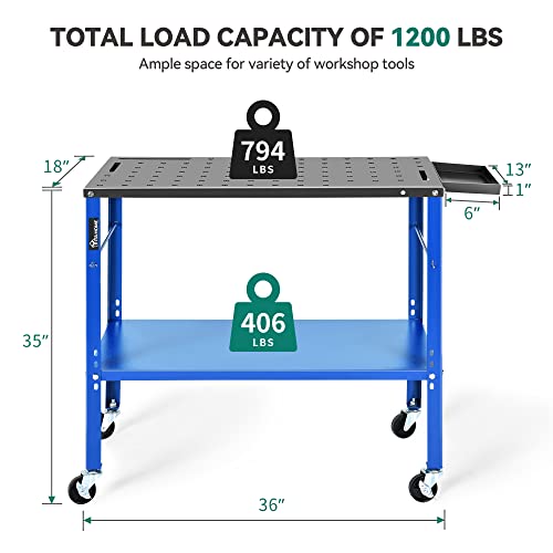 YITAHOME Portable Welding Table, 36" x 18" Welding Table Top with 5/8" Holes, Casters with Brakes, 1200lb Load Capacity Metal Welding Bench, Extra - WoodArtSupply