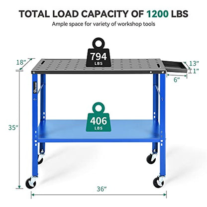 YITAHOME Portable Welding Table, 36" x 18" Welding Table Top with 5/8" Holes, Casters with Brakes, 1200lb Load Capacity Metal Welding Bench, Extra - WoodArtSupply