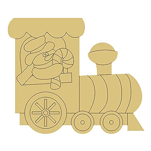 Snowman Train Design by Lines Cutout Unfinished Wood Christmas Door Hanger Everyday MDF Shape Canvas Style 1 Art 1 (12") Diverse Woodworking