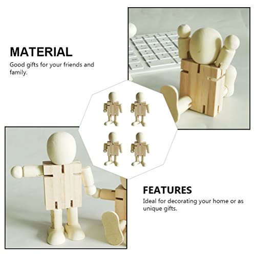 Kisangel 5pcs White Embryo Robot Wooden peg Doll Kids Painting Art Crafts Unfinished Robot Wood Doll Figures Unfinished Wooden Toys Mini Toy Wooden Kisangel