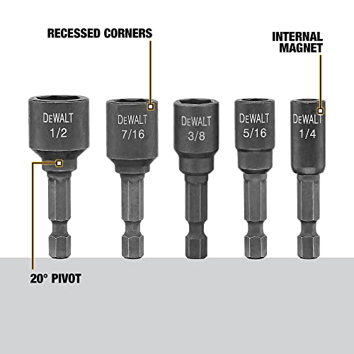 DEWALT Nut Driver Set, Impact Ready, Magnetic, 5-Piece (DW2235IR) - WoodArtSupply