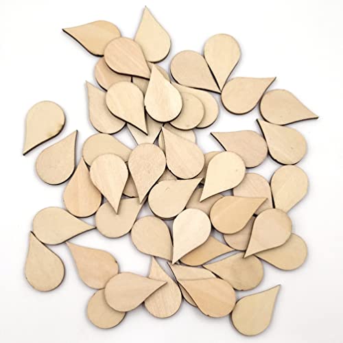 ARTIBETTER Wedding Decor 100 Pcs 30x18mm Wooden Slices Blank Unfinished Wood Teardrop Shaped Wooden Crafts Wood Cutout Ornament for DIY Art Craft ARTIBETTER