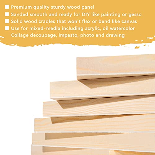 YoleShy 6 Pcs 12'' x 8'' Wood Canvas Panels, Unfinished Wood Canvas Cradled Wooden Boards for Arts & Craft, Wooden Canvas Panelsouring Use with Oils,