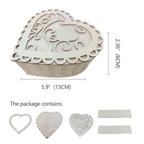 MIAO YUAN Carved heart-shaped wooden box,Wooden Pieces Handmade Wooden Box for Storage,Jewelry Box with Lid, Craft Wooden Storage Box for Candy,Gift MIAO YUAN