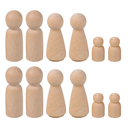 NUOBESTY Unfinished Wooden Peg Dolls - 30 Pack Peg Dolls for Painting, Craft Art Projects,Men Women Baby,3 Assorted Shapes - WoodArtSupply