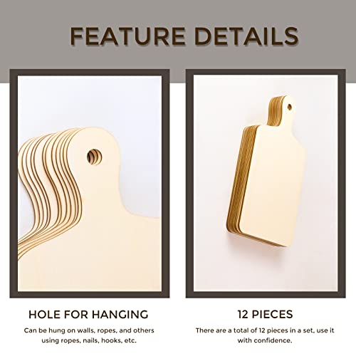 Oomcu 12PCS Wooden Mini Cutting Board with Handle,Rectangle Unfinished Wood Craft Paddle Serving Tray Chopping Board Cutout for DIY Thanksgiving Oomcu
