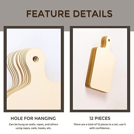 Oomcu 12PCS Wooden Mini Cutting Board with Handle,Rectangle Unfinished Wood Craft Paddle Serving Tray Chopping Board Cutout for DIY Thanksgiving Oomcu