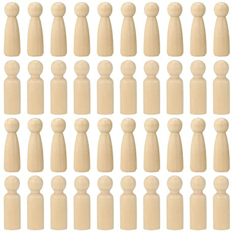 SEHOI 40 PCS 3.5 Inch Wooden Peg Dolls, 20 Mom, 20 Dad Unfinished Wooden People Set Wooden Peg Figures Peg People for Painting, Graffiti, Crafts, SEHOI