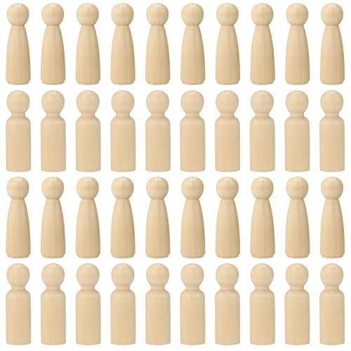 SEHOI 40 PCS 3.5 Inch Wooden Peg Dolls, 20 Mom, 20 Dad Unfinished Wooden People Set Wooden Peg Figures Peg People for Painting, Graffiti, Crafts,