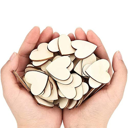 2-Inch Wooden Hearts for Crafts, 100 Pcs Heart Shaped Wood Sheets, Christmas Wood Decorations for Tree, Blank Unfinished Wood Ornaments for Wedding,