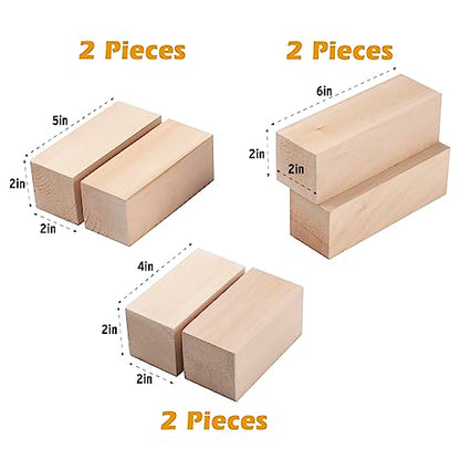 FACATH Basswood Carving Blocks 6 Pcs Whittling Wood Blocks Wood Carving Kit with 3 Different Sizes, Soft Bass Wood for Wooden Carving Easy to Use for
