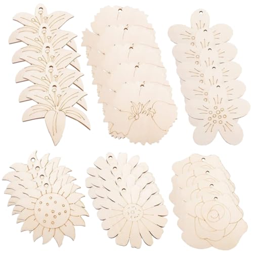 Gogogmee 1 Set Painting Flower Wood Piece Wooden Flower Discs Crafts Unfinished Wood Slices Wood Cutouts Shapes Kids Arts and Crafts DIY Painting Gogogmee