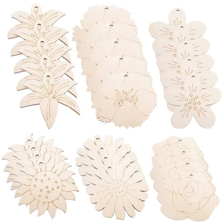 Gogogmee 1 Set Painting Flower Wood Piece Wooden Flower Discs Crafts Unfinished Wood Slices Wood Cutouts Shapes Kids Arts and Crafts DIY Painting Gogogmee