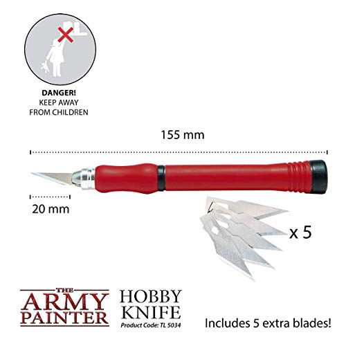 The Army Painter Hobby Knife - Stainless Steel Craft Knife with Soft Grip and 5 Extra Precision Blades - Craft Knife Set, Art Knife & Mouldline - WoodArtSupply