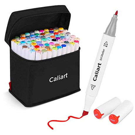 Caliart 81 Colors Alcohol Based Markers, Dual Tip Permanent Artist Art Markers Sketch Markers for Adult Kid Halloween Book, Illustration Painting Caliart