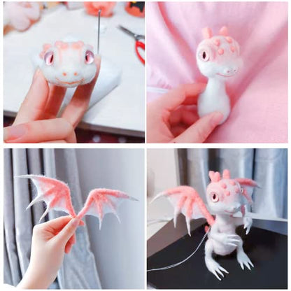 DEUXPER Needle Felting Kits Beginners, DIY Wool Felt Dragon Materials Set for Adults Kids, Needle Felting Craft Project Gift for Women Men - WoodArtSupply