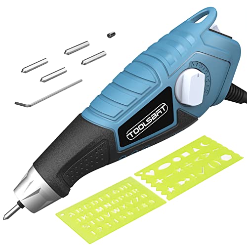 TOOLSBAT Engraver 15W Engraving Tool - Metal Engraver with 4 Tungsten Carbide Steel Bits & 2 Stencils 5 Speed Etching Tool Perfect for DIY - WoodArtSupply