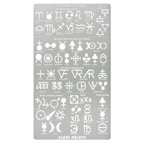 Aleks Melnyk No.398 Metal Stencil, Alchemical Symbols, Small Stencil, 1 PC, Template for Wood Burning, Engraving, Crafting, Scrapbook - WoodArtSupply