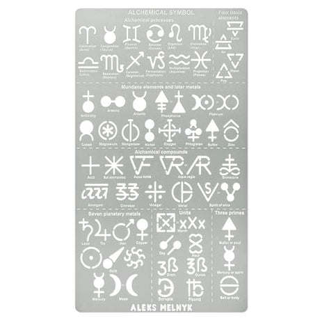 Aleks Melnyk No.398 Metal Stencil, Alchemical Symbols, Small Stencil, 1 PC, Template for Wood Burning, Engraving, Crafting, Scrapbook Aleks Melnyk