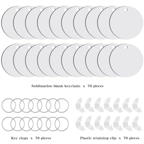 Duufin 210 Pieces Round Sublimation Keychain Blanks Double Side Heat Transfer Blanks Sublimation Blank MDF Round Ornaments Sublimation Round Blanks