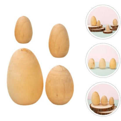 Holibanna Unfinished Wooden Easter Eggs 4pcs Standable Flat Bottom Fake Eggs Unpainted Easter Egg Ornaments for Crafts DIY Paint Game - WoodArtSupply