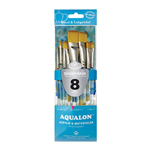 Aqualon Royal & Langnickel Flat & Shader Artist Brush Set, 8-Piece Aqualon