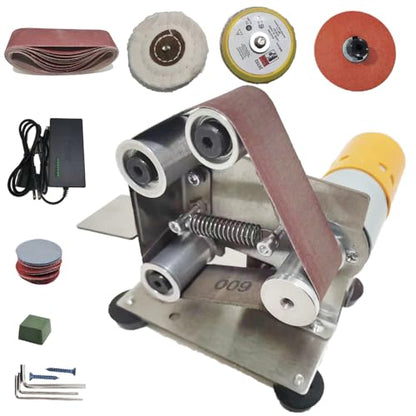 Electric Mini Belt Sander Polishing-Grinding Sharpener, 13 x 1.2inch Power 7 Adjustable Speed Multifunctional Mini Bench Belt Grinder Kit for Metal - WoodArtSupply